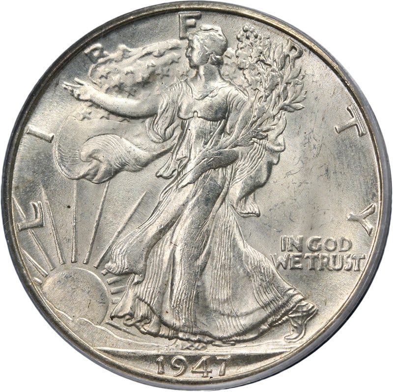 PCGS MS65 1947-D Walking Liberty Half Dollar Silver: PCGS MS65 1947-D Walking Liberty Half Dollar Silver This 1947-D Walking Liberty Half Dollar is graded MS65 by PCGS, indicating an uncirculated coin with excellent eye appeal, strong luster, and a well