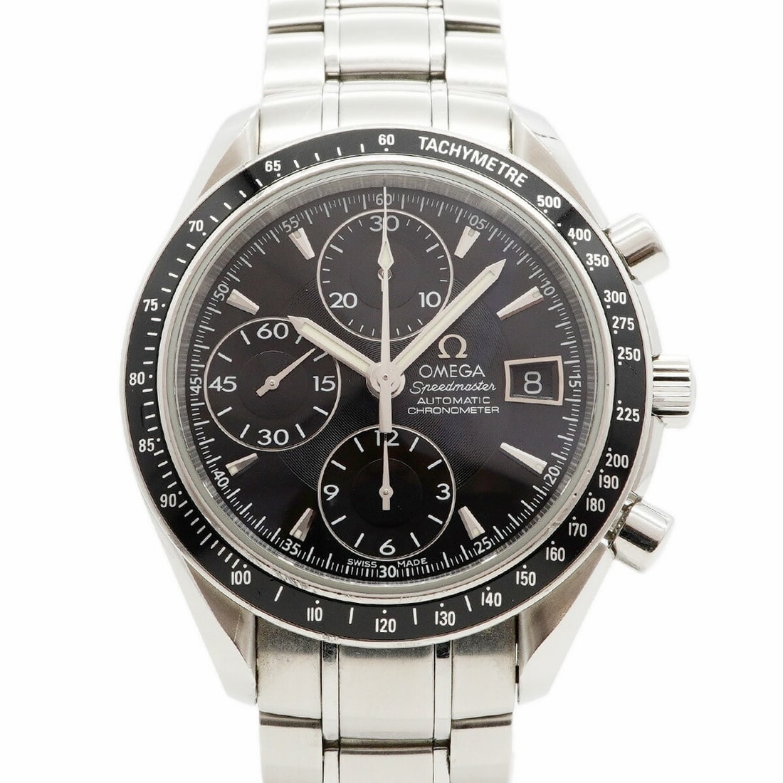 Omega Speedmaster Automatic Black Dial Stainless Steel Wristwatch 3210.50: Omega Speedmaster Automatic Black Dial Stainless Steel Wristwatch 3210.50 This OMEGA Speedmaster 3210.50 is a men's wristwatch featuring a black dial and a stainless steel band. Crafted in Switzerland