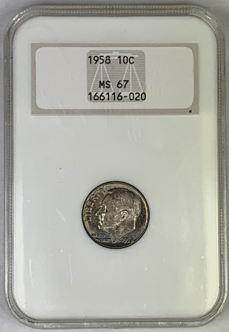 1958 Silver Roosevelt Dime MS 67 NGC Fatty Holder Toned Coin (1 of 2)