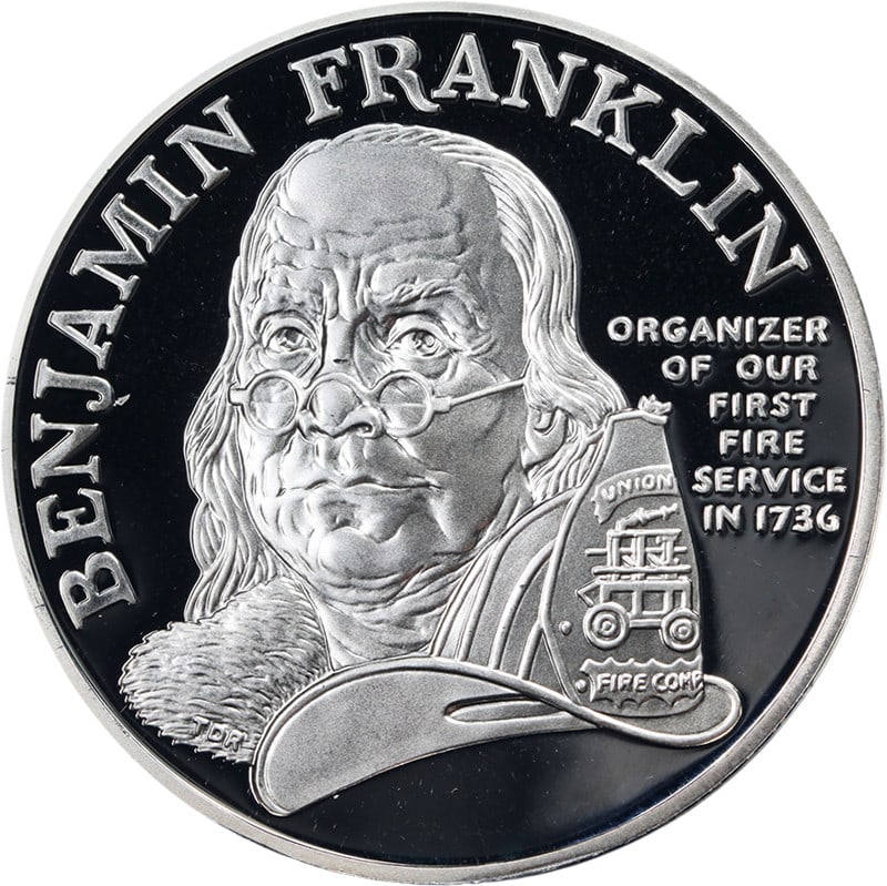 1993 Silver Ben Franklin Firefighter Proof Medal 1 oz Uncirculated US Issue (1 of 2)