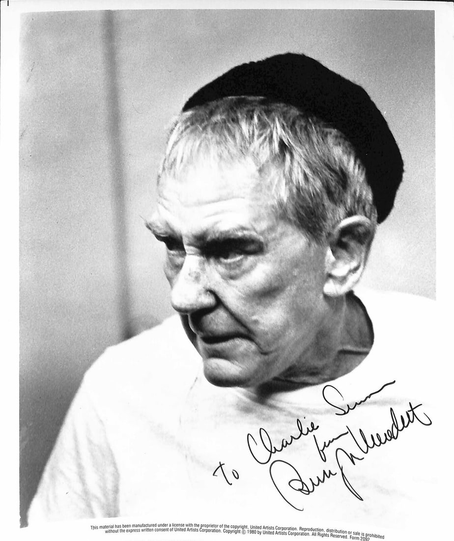 Burgess Meredith Mickey Rocky RARE Signed 8x10 Photo Beckett LOA: Burgess Meredith Mickey Rocky RARE Signed 8x10 Photo Beckett LOA This is a rare autographed 8x10 press photograph of Burgess Meredith, best known for his role as Mickey in the classic Rocky movie. The