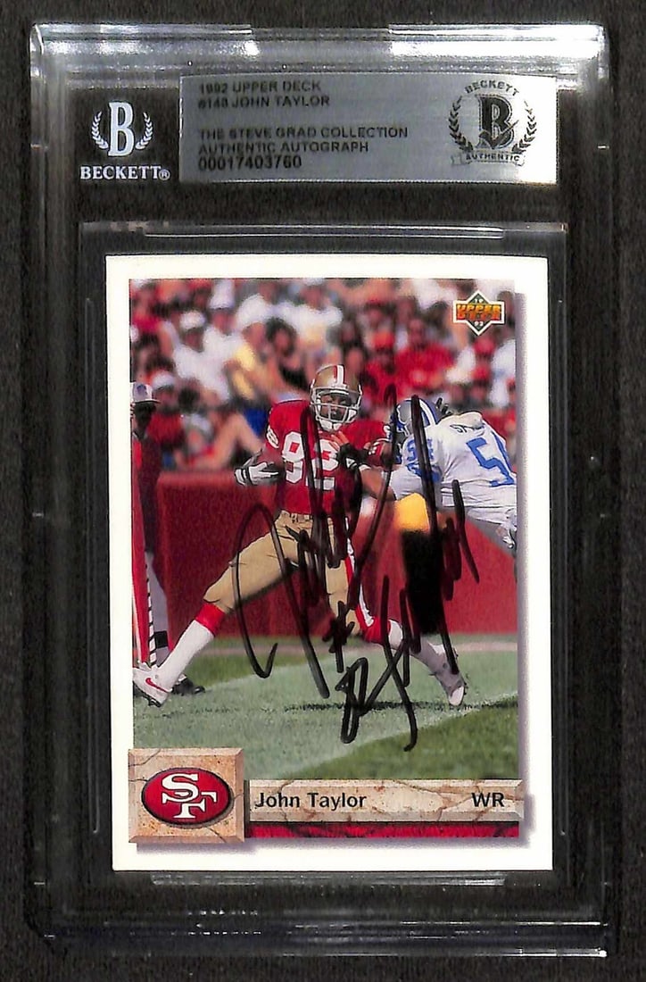 John Taylor Signed 1992 Upper Deck #145 Card Beckett Authenticated: John Taylor Signed 1992 Upper Deck #145 Card Beckett Authenticated This is a pre-owned 1992 Upper Deck #145 sports trading card featuring the autograph of John Taylor, the renowned wide receiver for t