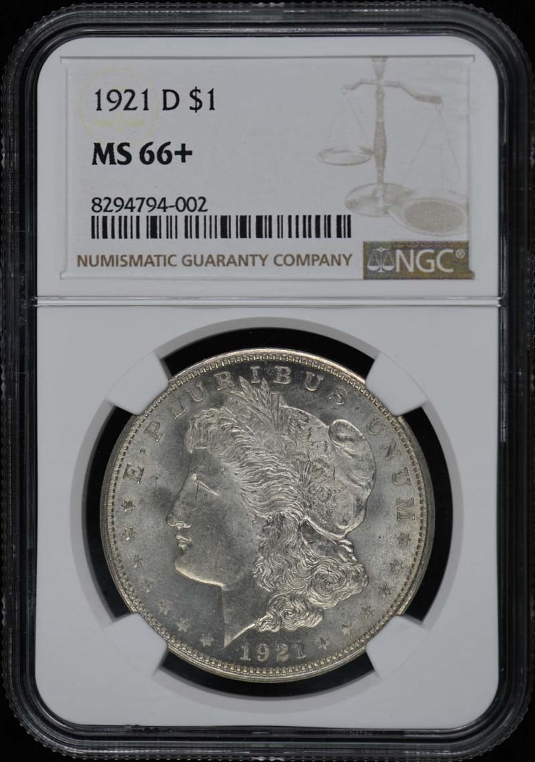 1921-D Morgan Dollar NGC MS66+ Uncirculated Denver Coin: 1921-D Morgan Dollar NGC MS66+ Uncirculated Denver Coin This stunning 1921-D Morgan Dollar is graded MS66+ by NGC, ensuring its exceptional quality and uncirculated condition. Minted in Denver, this i