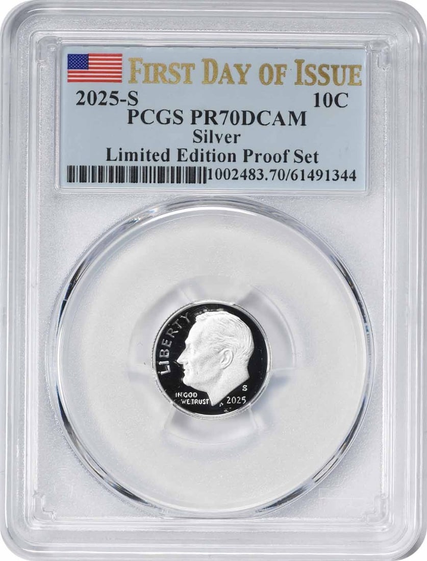 PCGS PR70DCAM 2025-S Roosevelt Silver Dime First Day of Issue (1 of 2)
