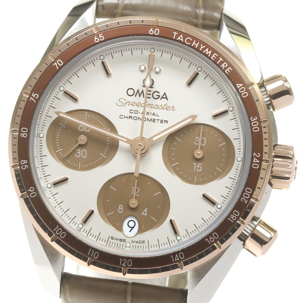 OMEGA Speedmaster 38 Co-Axial Automatic Chronograph Wristwatch: OMEGA Speedmaster 38 Co-Axial Automatic Chronograph Wristwatch This OMEGA Speedmaster 38 Co-Axial Chronograph Automatic wristwatch is a Swiss-made timepiece designed for men. It features the model num