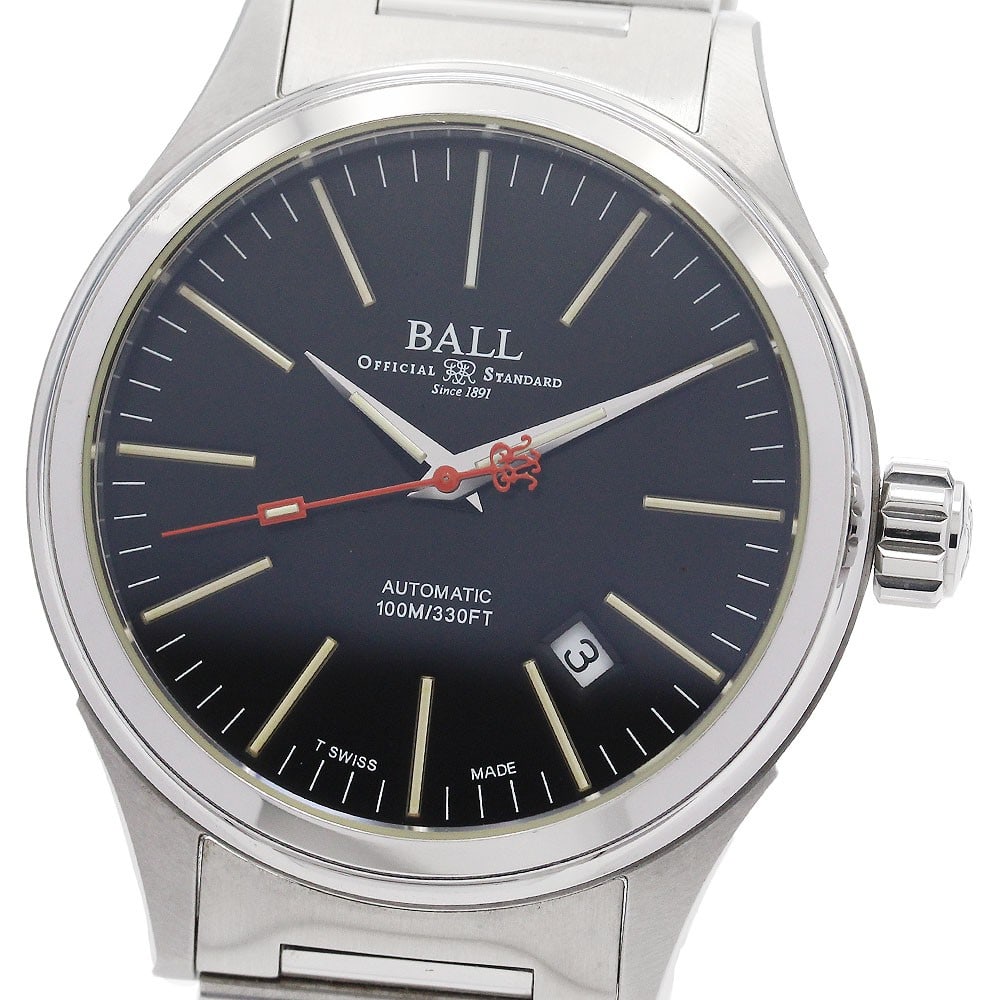 BALLWATCH Fireman Date Automatic Stainless Steel Men's Wristwatch: BALLWATCH Fireman Date Automatic Stainless Steel Men's Wristwatch This BALLWATCH Fireman Date men's wristwatch features a stainless steel case and band with a black dial. The watch is powered by an au
