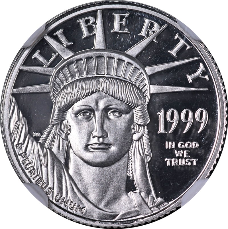 1999 W $10 Platinum American Eagle NGC PF69 Ultra Cameo Brown Label: 1999 W $10 Platinum American Eagle NGC PF69 Ultra Cameo Brown Label This is an original 1999-W Platinum American Eagle $10 coin, certified by NGC as PF69 Ultra Cameo with a Brown Label. The coin is co
