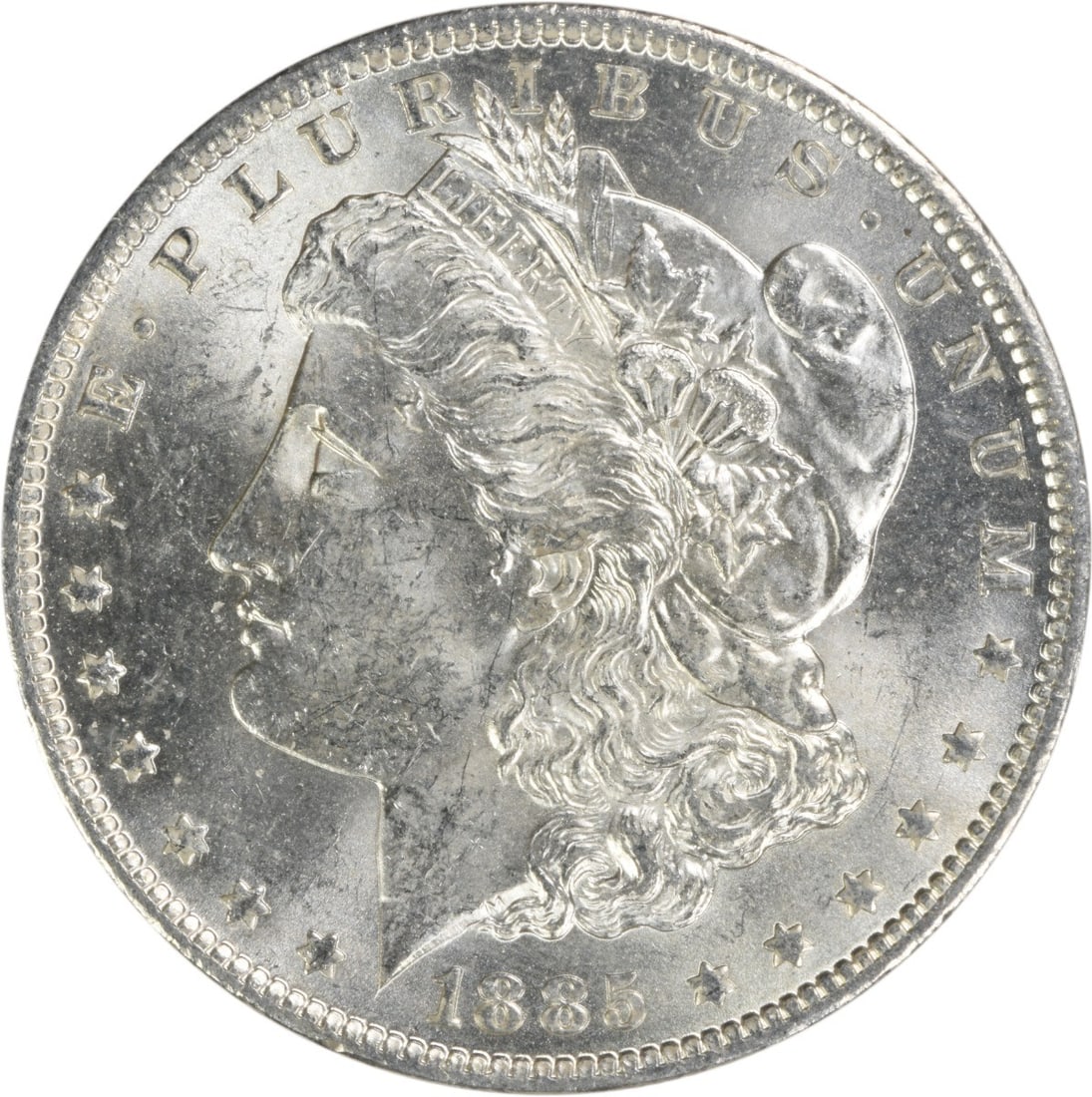 Uncirculated 1885 O Silver Dollar Morgan Type Uncertified BU: Uncirculated 1885 O Silver Dollar Morgan Type Uncertified BU This is an 1885-O Morgan Silver Dollar from the New Orleans Mint. The coin is uncirculated, designated as Brilliant Uncirculated (BU), and 