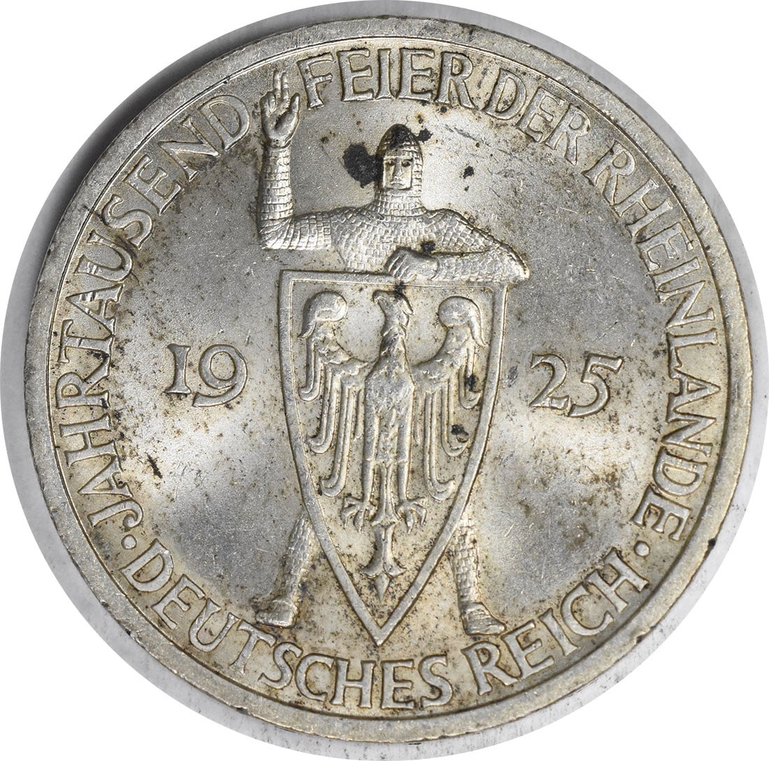 1925 Weimar Germany 3 Mark Silver Coin KM46 Uncertified: 1925 Weimar Germany 3 Mark Silver Coin KM46 Uncertified This 1925 A Germany Weimar 3 Mark coin is a remarkable piece of history. With a composition of silver, it is classified as uncirculated, indicat