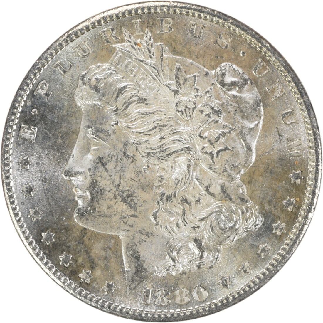Uncirculated 1880 S Morgan Dollar Silver Coin Brilliant Uncertified Example: Uncirculated 1880 S Morgan Dollar Silver Coin Brilliant Uncertified Example This is an uncirculated 1880-S Morgan Silver Dollar from the United States. The coin is composed of silver and features the 