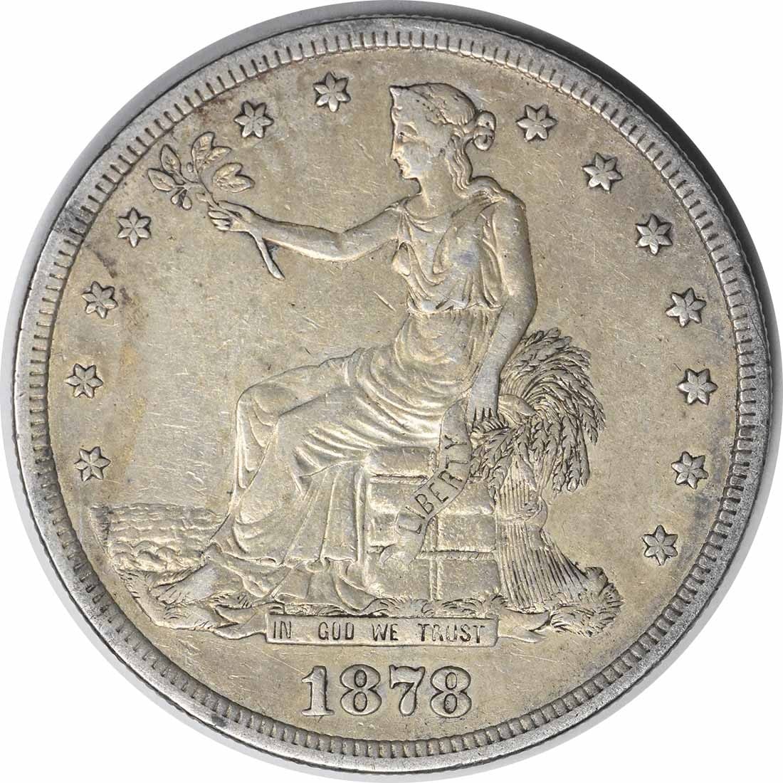 1878-S Trade Silver Dollar $1 by William Barber Uncertified: 1878-S Trade Silver Dollar $1 by William Barber Uncertified This 1878-S Trade Silver Dollar is a beautiful piece of American numismatic history. Featuring a design by William Barber, this coin has a c