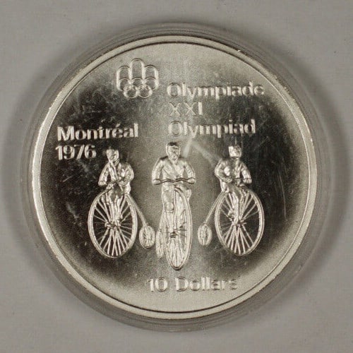 1974 Sterling Silver $10 Coin Montreal Olympic Commemorative Canada RCM: 1974 Sterling Silver $10 Coin Montreal Olympic Commemorative Canada RCM This 1974 Canada RCM 10 Dollar coin commemorates the 1976 Olympic Games in Montreal. Struck in sterling silver with a .925 finen