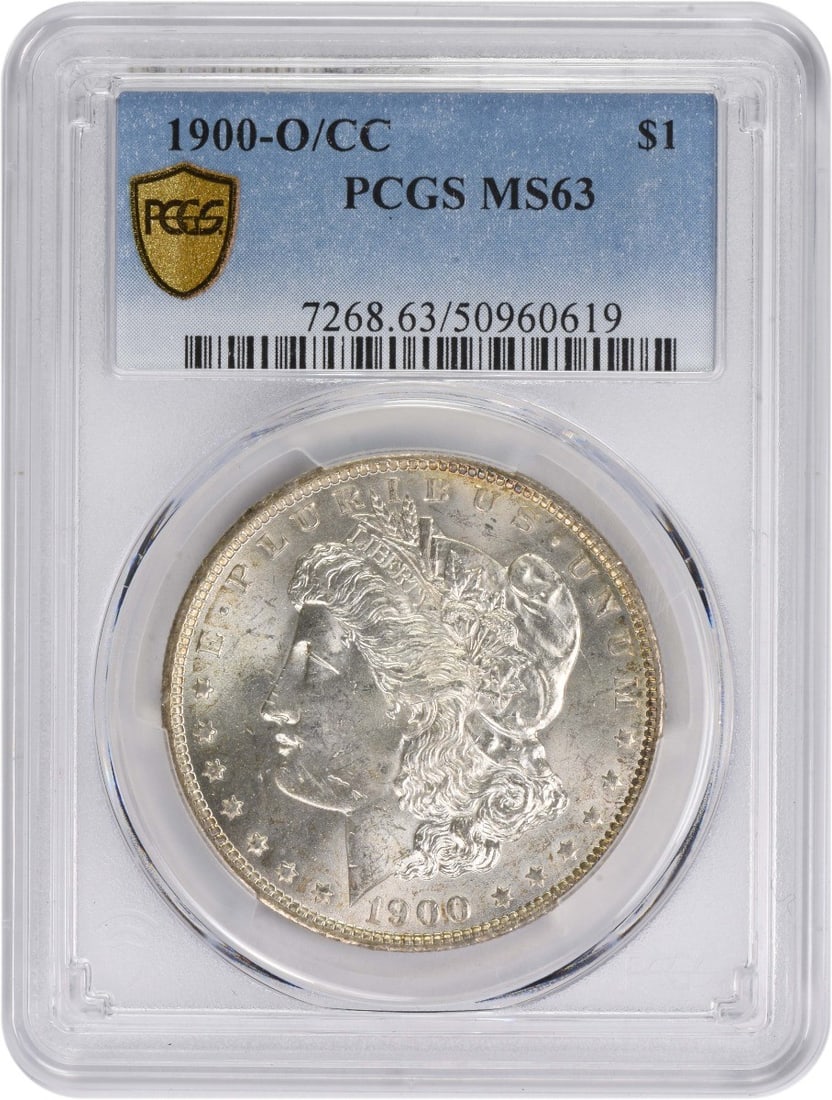 MS63 1900-O Over CC Morgan Silver Dollar Graded by PCGS: MS63 1900-O Over CC Morgan Silver Dollar Graded by PCGS This is a 1900-O/CC Morgan Silver Dollar graded MS63 by PCGS. The coin is uncirculated and composed of silver. Minted at the New Orleans Mint, i
