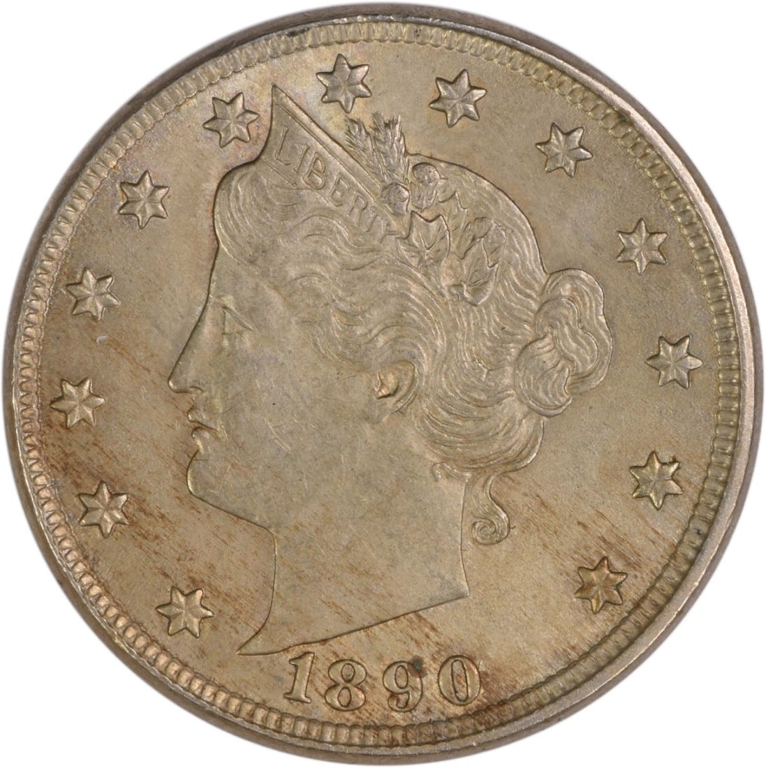 1890 US Liberty 5C Nickel BU Uncertified: 1890 US Liberty 5C Nickel BU Uncertified This is an uncirculated 1890 Liberty Nickel from the United States. The coin is in Brilliant Uncirculated (BU) condition and is composed of nickel. It is uncer