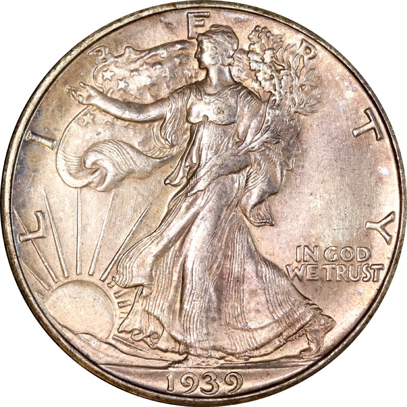 1939 D Silver Half Dollar Walking Liberty United States Coin: 1939 D Silver Half Dollar Walking Liberty United States Coin This 1939-D Walking Liberty Half Dollar is a circulated, pre-owned silver coin minted in Denver, United States. Featuring a fineness of 0.9