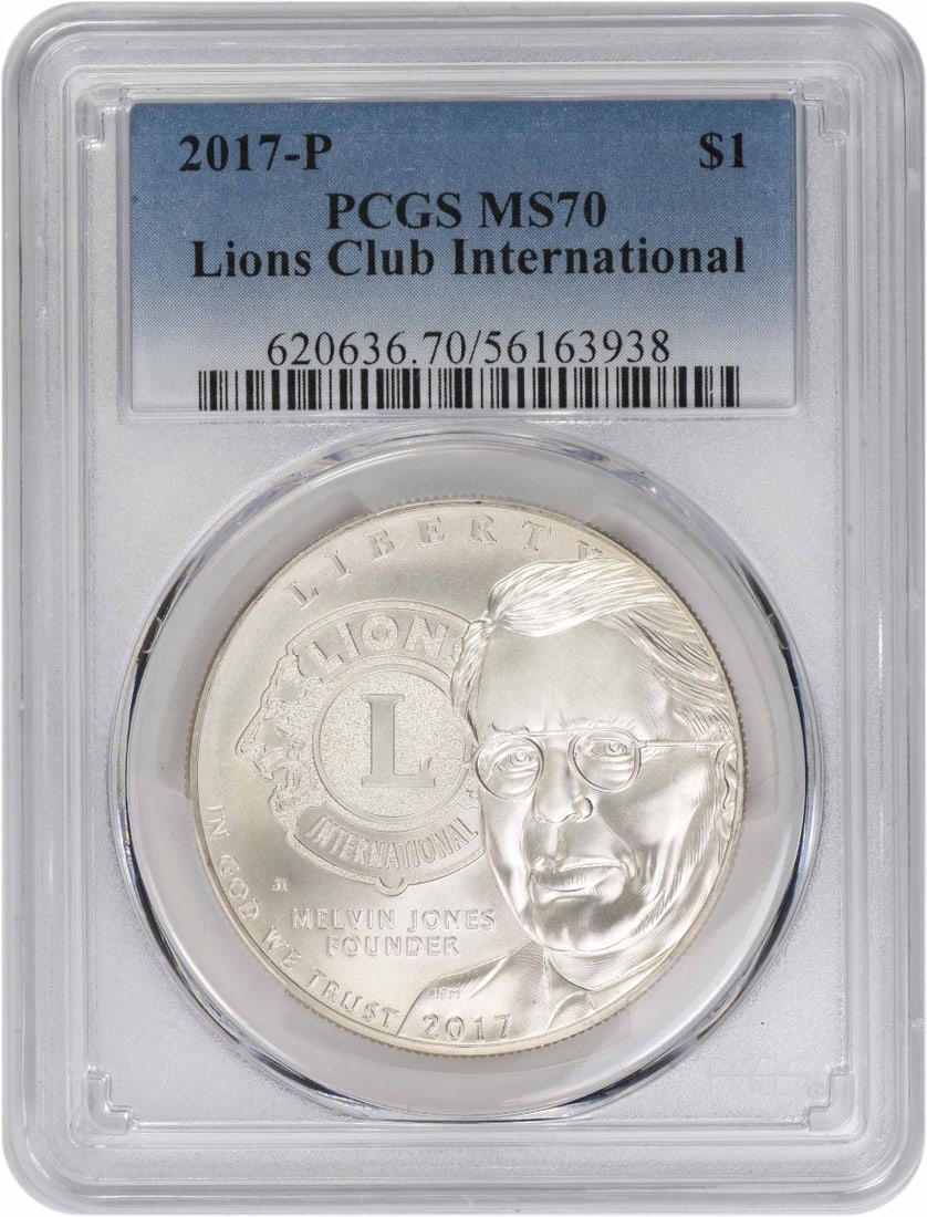 PCGS MS70 2017 Philadelphia Lions Club Silver Commemorative Dollar: PCGS MS70 2017 Philadelphia Lions Club Silver Commemorative Dollar This 2017-P Lions Club International Commemorative Dollar is a United States coin minted in Philadelphia. Graded MS70 by PCGS, it is 