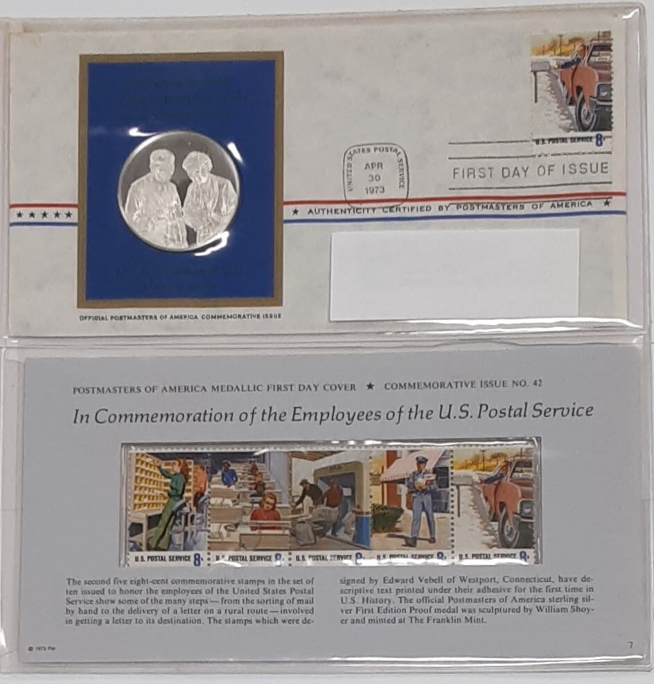 Sterling Silver 1973 Postmasters of America Medal Honoring US Postal Service (1 of 2)