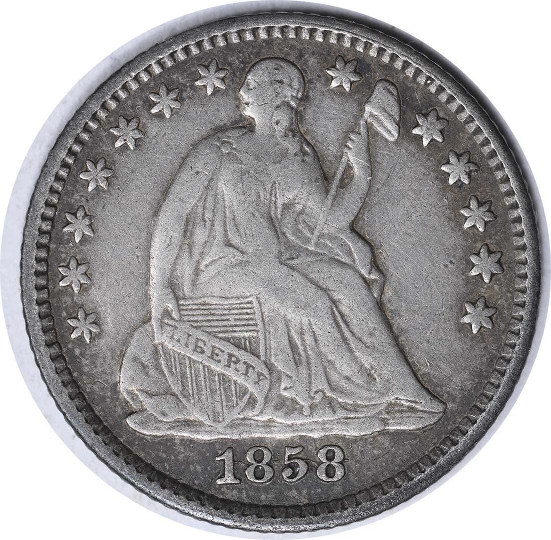 1858 Seated Liberty Half Dime RPD Inverted Date FS-302 Uncertified: 1858 Seated Liberty Half Dime RPD Inverted Date FS-302 Uncertified This 1858 Liberty Seated Half Dime features the RPD/Inverted Date FS-302 variety. The coin is circulated and remains uncertified. It 