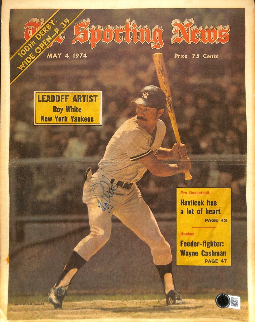 Roy White Signed May 4 1974 The Sporting News Cover Beckett Certified: Roy White Signed May 4 1974 The Sporting News Cover Beckett Certified This is an original cover of The Sporting News magazine from May 4, 1974, featuring the autograph of former MLB player Roy White. 
