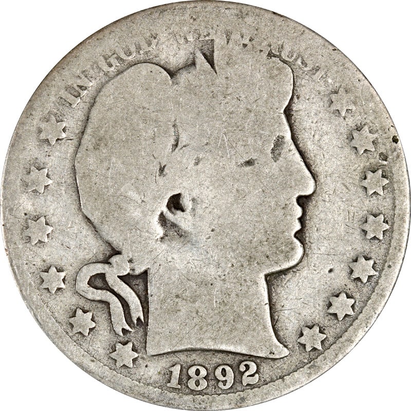 1892 O Silver Barber Half Dollar: 1892 O Silver Barber Half Dollar This is an 1892-O Barber Half Dollar from the United States. The coin is composed of silver with a fineness of 0.9 and is in circulated, pre-owned condition. It is not