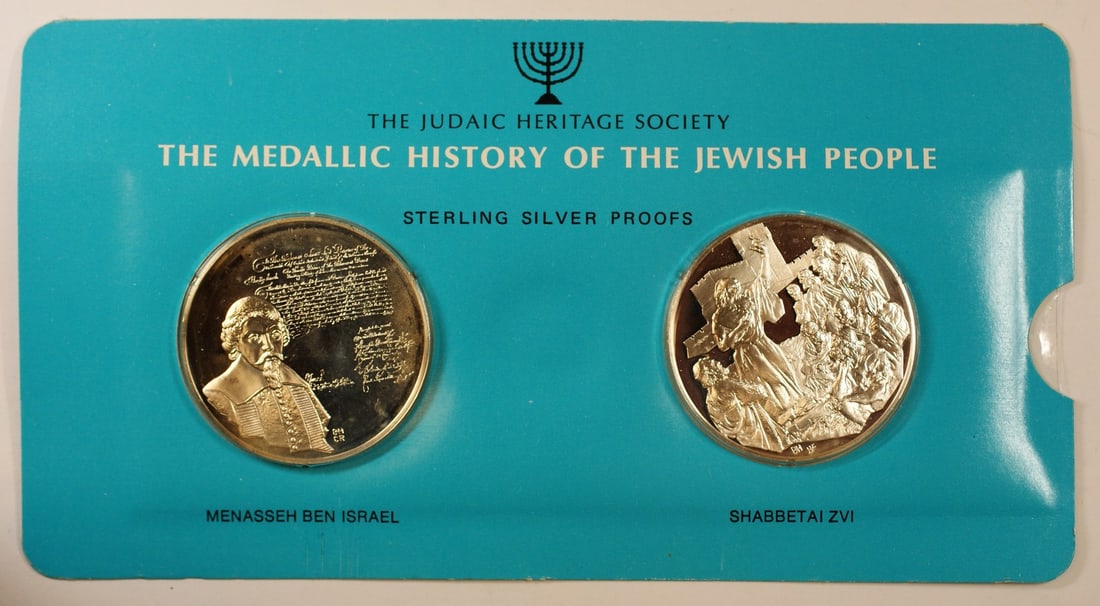 1oz Sterling Silver Medal Menasseh Ben Israel Shabbetai Zvi Judaic Heritage Society: 1oz Sterling Silver Medal Menasseh Ben Israel Shabbetai Zvi Judaic Heritage Society This Menasseh Ben Israel & Shabbetai Zvi 1oz silver medal is part of the Medallic History of the Jewish People colle