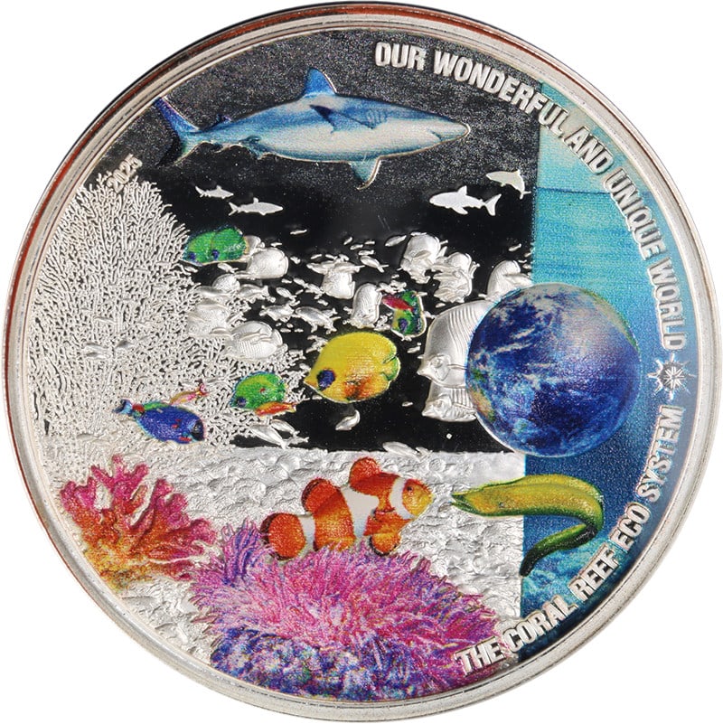 2025 Palau 2 Oz Silver $10 Coral Reef Ecosystem Proof Coin: 2025 Palau 2 Oz Silver $10 Coral Reef Ecosystem Proof Coin This remarkable 2025 Palau 2 Ounce Silver $10 coin features a stunning colorized design representing the Coral Reef Ecosystem in Ultra High R