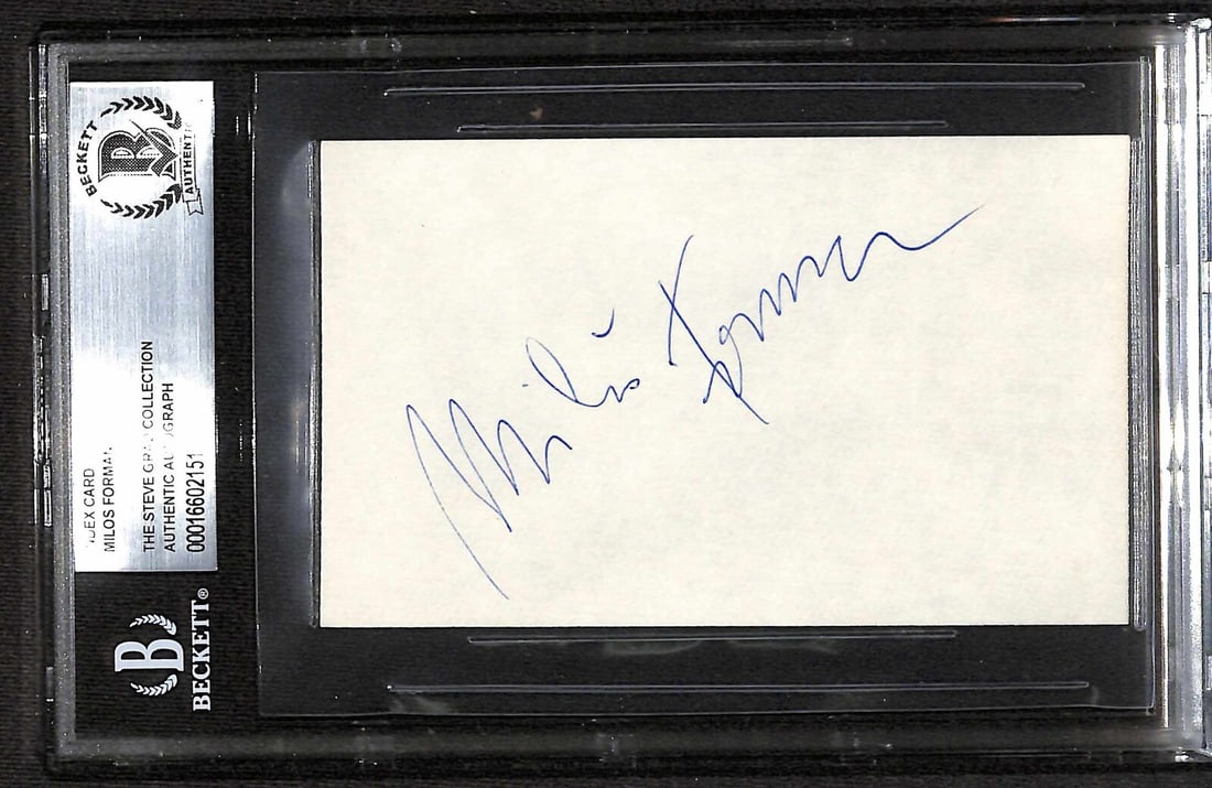 Milos Forman Signed 3x5 Index Card One Flew Over the Cuckoo's Nest Beckett Authenticated: Milos Forman Signed 3x5 Index Card One Flew Over the Cuckoo's Nest Beckett Authenticated This is an original autographed 3x5 index card signed by Milos Forman, the acclaimed director of the iconic fil