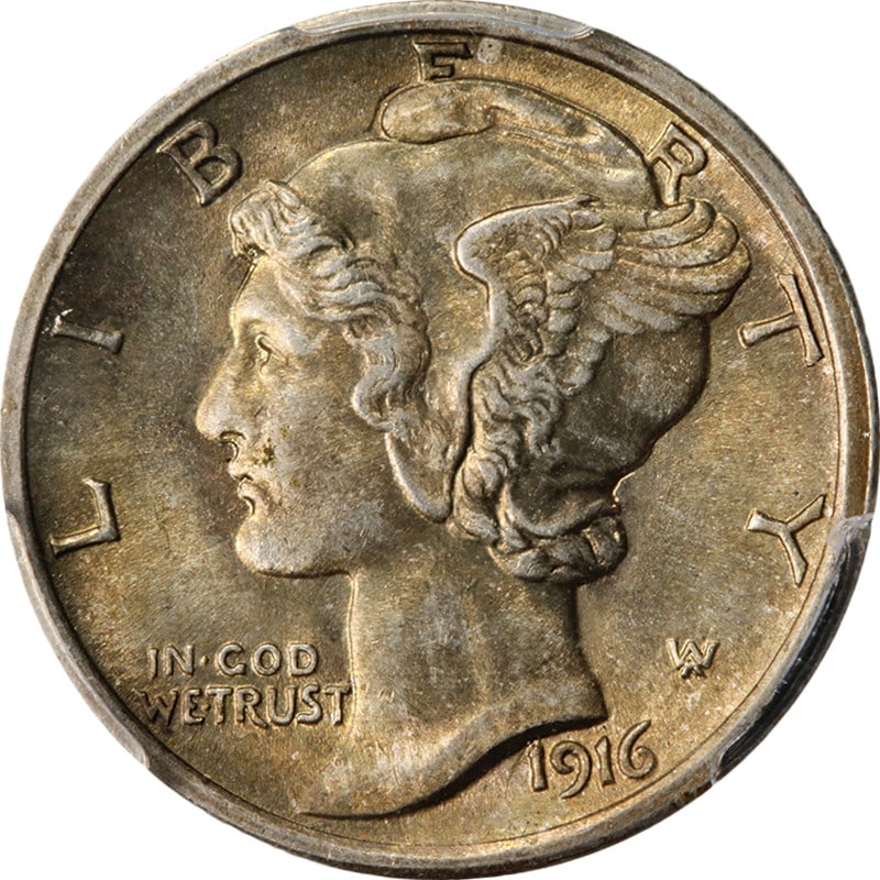 1916 P Mercury Dime PCGS MS64 FB Silver: 1916 P Mercury Dime PCGS MS64 FB Silver This 1916-P Mercury Dime is graded MS64 Full Bands (FB) by PCGS, indicating a strong strike and well-defined details. The coin features attractive luster, appea