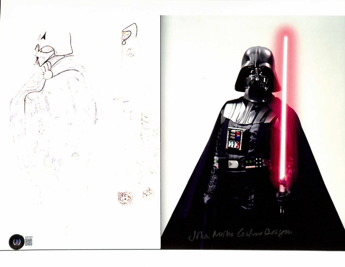 Signed 11x14 Photo by Star Wars Costume Designer John Mollo Beckett Authenticated: Signed 11x14 Photo by Star Wars Costume Designer John Mollo Beckett Authenticated This 11x14 inch color photograph features Darth Vader from Star Wars: A New Hope and is hand-signed in silver permanen