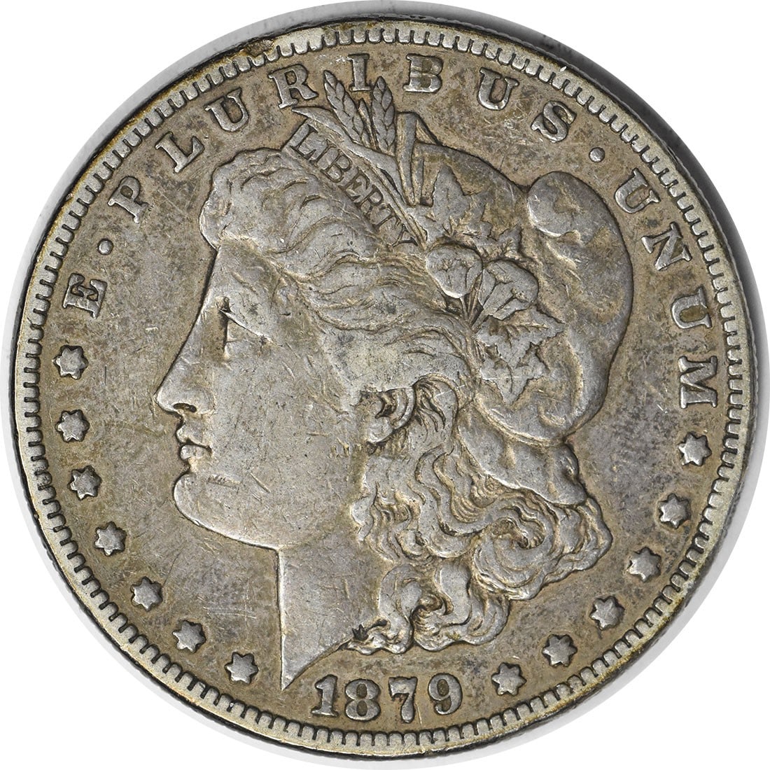 1879-S Morgan Silver Dollar Reverse of 1878 VF Uncertified: 1879-S Morgan Silver Dollar Reverse of 1878 VF Uncertified This is an 1879-S Morgan Silver Dollar featuring the Reverse of 1878. The coin is in Very Fine (VF) condition and is uncertified. Composed of