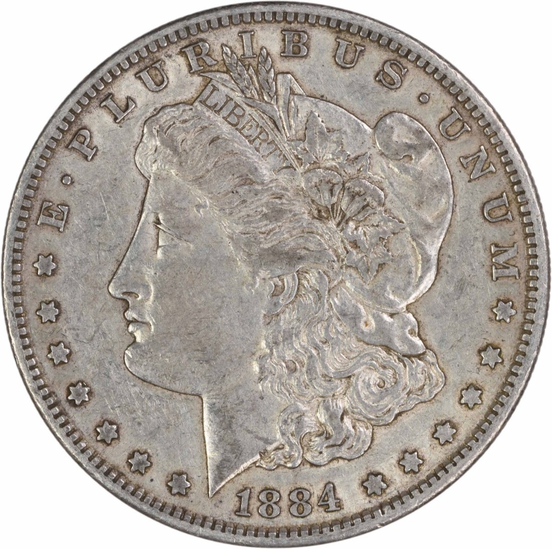 EF Grade 1884 San Francisco Morgan Dollar 90 Percent Silver Uncertified: EF Grade 1884 San Francisco Morgan Dollar 90 Percent Silver Uncertified This 1884-S Morgan Silver Dollar is an uncertified, circulated coin graded EF (Extremely Fine). Minted in San Francisco, it feat