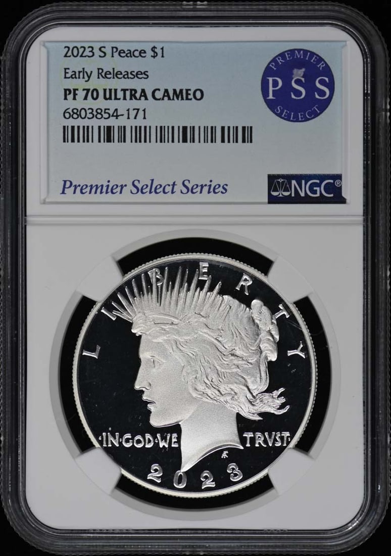 NGC PR70DCAM 2023 S Morgan and Peace Dollar Early Releases: NGC PR70DCAM 2023 S Morgan and Peace Dollar Early Releases This 2023 S Peace & Morgan $1 coin, produced by the San Francisco Mint, has been certified by NGC with a grade of PR70DCAM, indicating a flaw