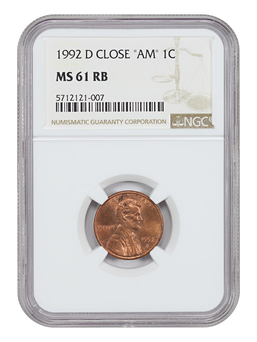 1992 Denver Lincoln Cent Close AM NGC MS61RB Red Brown: 1992 Denver Lincoln Cent Close AM NGC MS61RB Red Brown This 1992-D Lincoln Cent features the rare Close AM variety, where the letters 'A' and 'M' in 'AMERICA' are notably close together, a detail usua