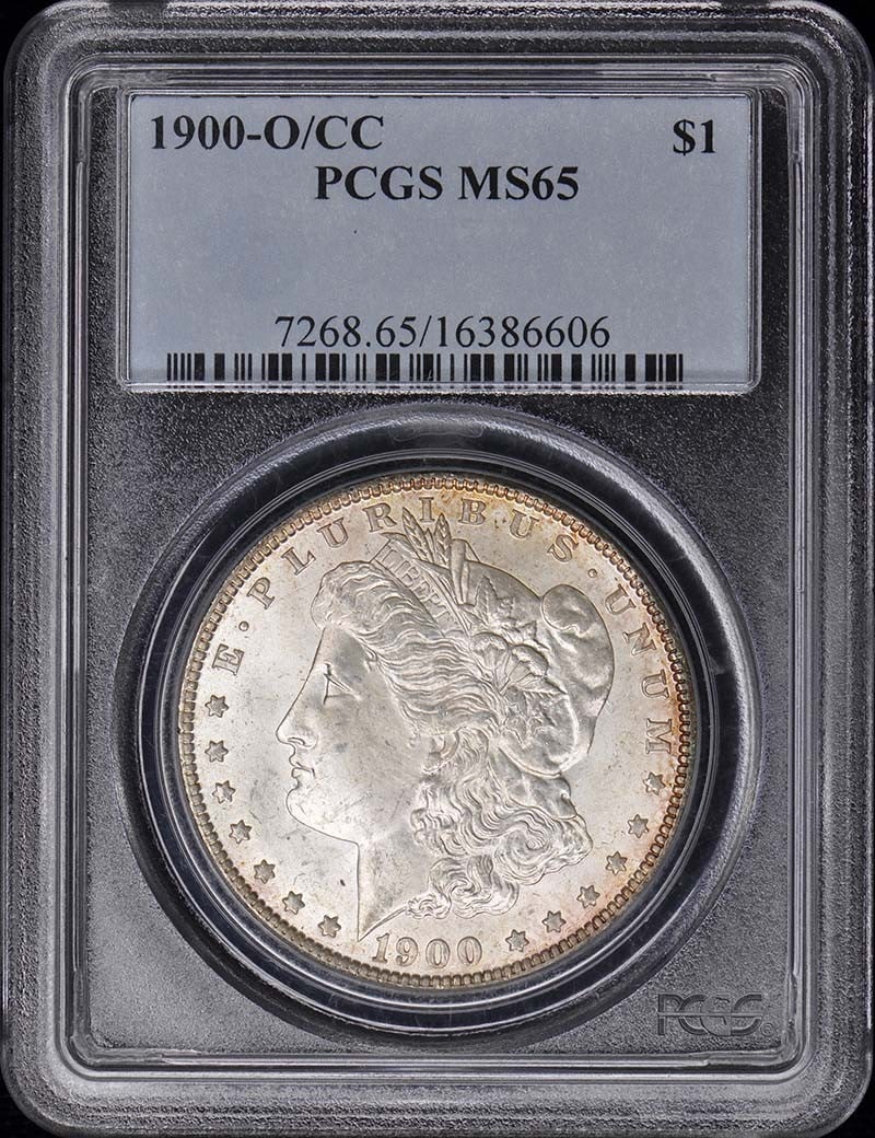 1900-O/CC Morgan Dollar PCGS MS65 Uncirculated Coin: 1900-O/CC Morgan Dollar PCGS MS65 Uncirculated Coin This 1900-O/CC Morgan Dollar is a stunning example of American coinage, certified by PCGS with a grade of MS65, indicating its uncirculated conditio