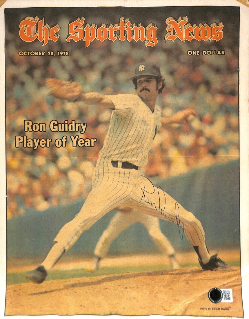 Ron Guidry Signed Sporting News Cover Oct 28 1978 Beckett Authenticated: Ron Guidry Signed Sporting News Cover Oct 28 1978 Beckett Authenticated This item features the cover of The Sporting News magazine dated October 28, 1978, autographed by former MLB star Ron Guidry in 