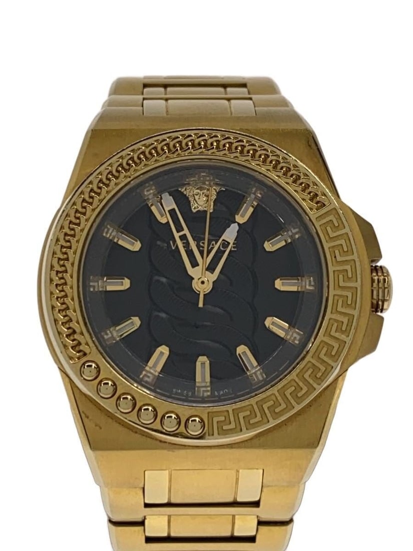 Versace Black Stainless Steel Quartz Wristwatch: Versace Black Stainless Steel Quartz Wristwatch This Versace Chain Reaction men's wristwatch features a black stainless steel case and band, offering a bold and modern look. Powered by a quartz moveme