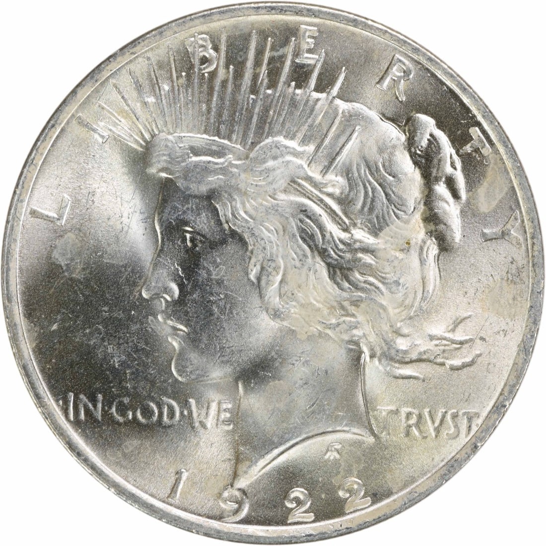 1922 Peace Silver Dollar Choice BU Uncertified #838: 1922 Peace Silver Dollar Choice BU Uncertified #838 This 1922 Peace Silver Dollar features a beautiful design and is graded as Choice BU (Brilliant Uncirculated). It is an uncirculated coin, meaning i