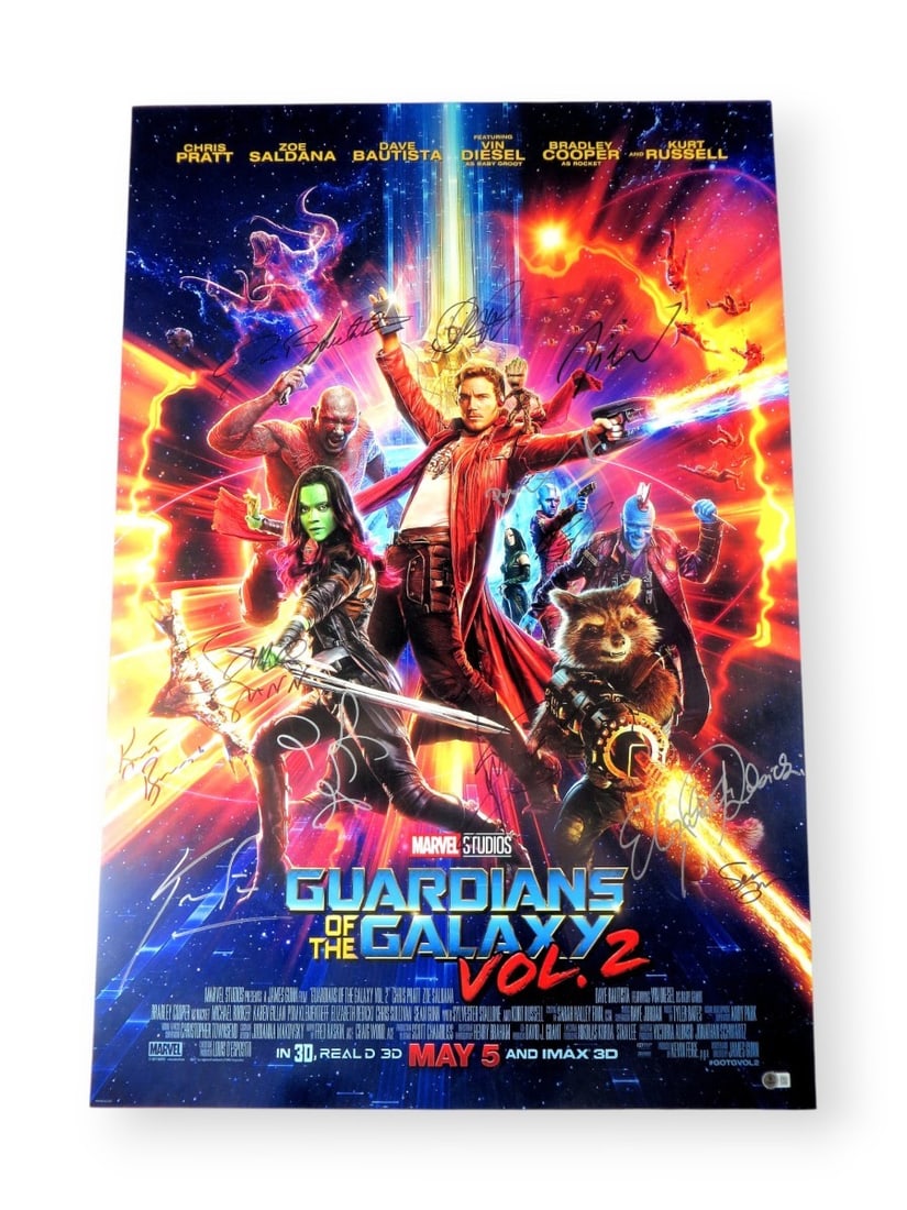 Guardians of the Galaxy Vol 2 Autographed 27x40 Poster with 10 Signatures BAS: Guardians of the Galaxy Vol 2 Autographed 27x40 Poster with 10 Signatures BAS This original Guardians of the Galaxy Vol 2 poster measures 27x40 inches and features a stunning array of autographs from 