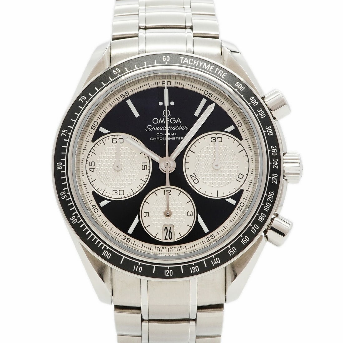 Omega Speedmaster automatic stainless steel black dial wristwatch 326.30.40.50.01.002: Omega Speedmaster automatic stainless steel black dial wristwatch 326.30.40.50.01.002 This OMEGA Speedmaster men's wristwatch features a black dial and stainless steel band, offering a classic and dur