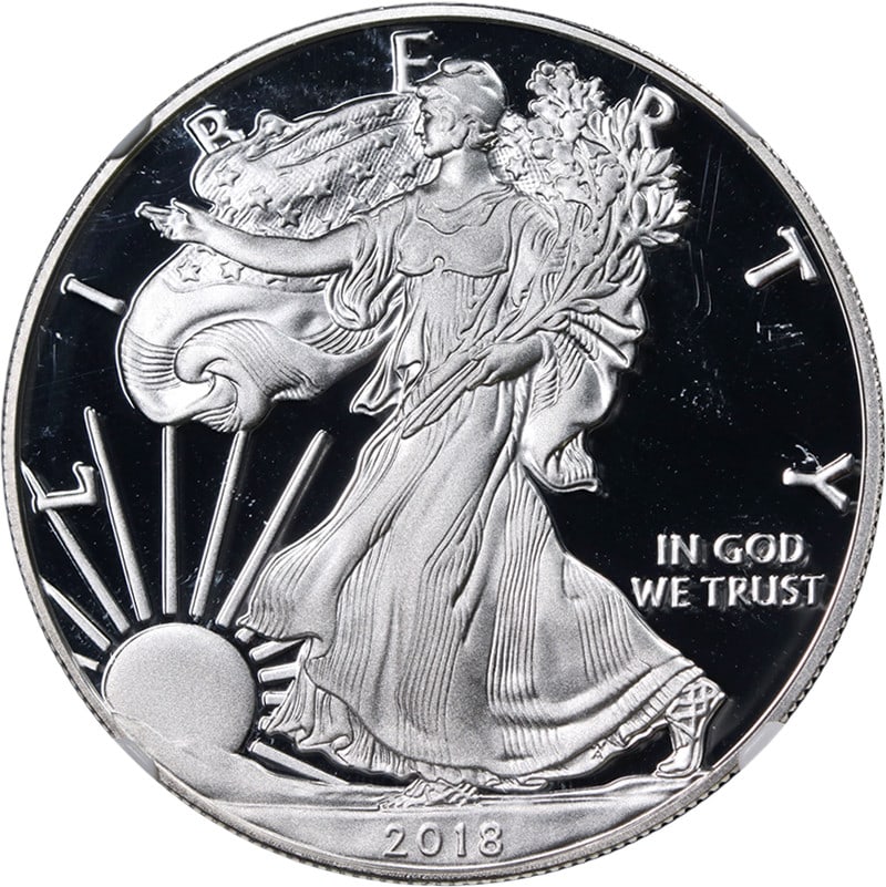 2018-S Silver American Eagle NGC PF70 Ultra Cameo 1st Day Mercanti Signature: 2018-S Silver American Eagle NGC PF70 Ultra Cameo 1st Day Mercanti Signature This 2018-S Silver American Eagle $1 coin features exceptional eye appeal, boasting fantastic luster and a strong strike. I