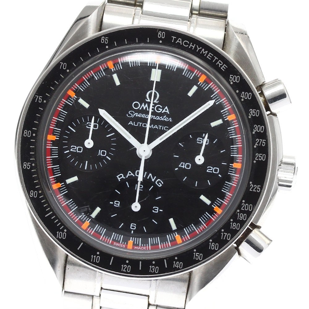 OMEGA Speedmaster Racing 3518.50 Automatic Men's Wristwatch: OMEGA Speedmaster Racing 3518.50 Automatic Men's Wristwatch This Omega Speedmaster Racing World Champion 2000 automatic wristwatch is designed for men and features Swiss craftsmanship. It is a pre-own