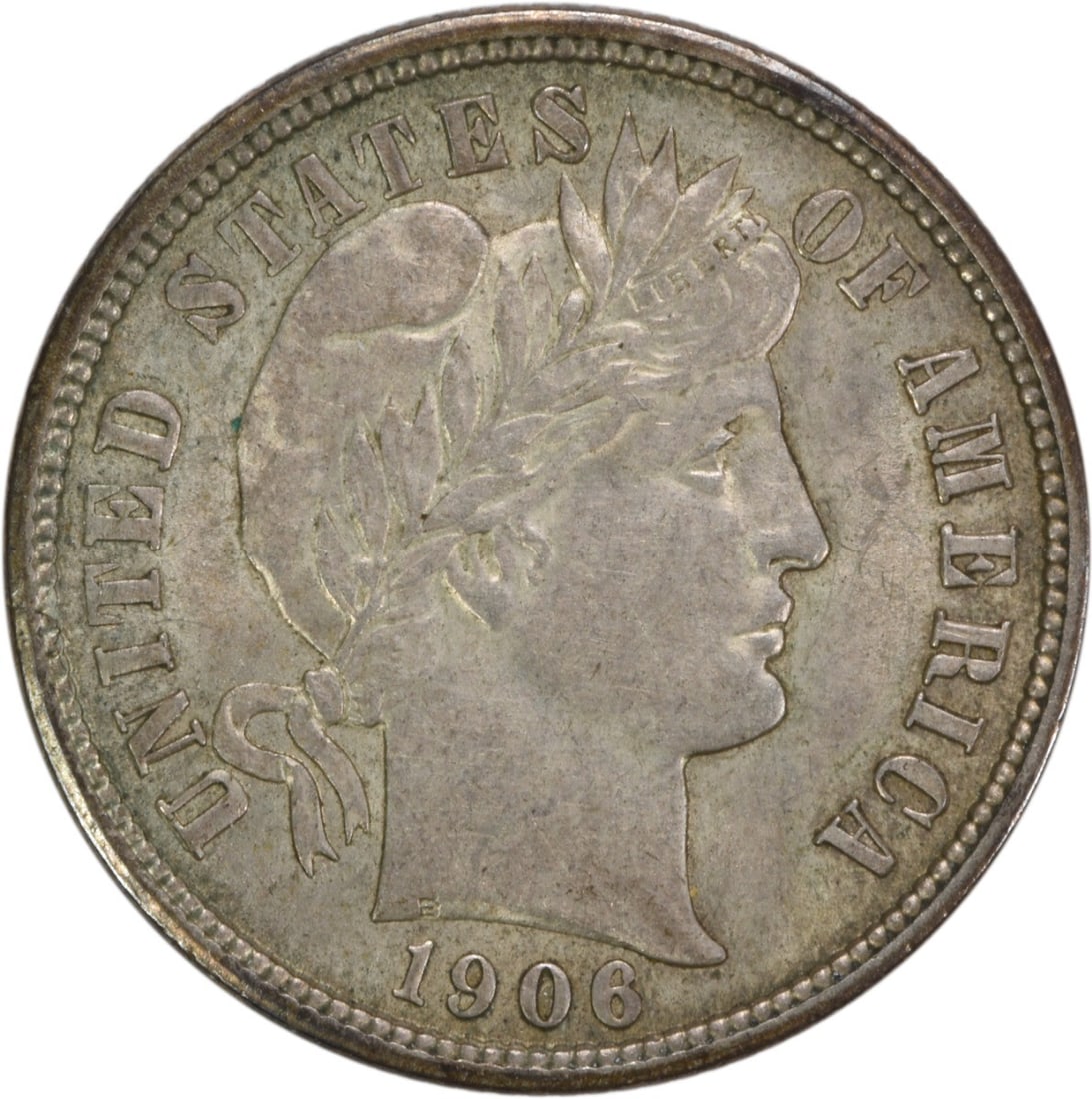 1906 Barber Silver Dime AU Uncertified 10C Philadelphia Coin: 1906 Barber Silver Dime AU Uncertified 10C Philadelphia Coin This 1906 Barber Silver Dime showcases a beautiful design by Charles E. Barber, reflecting a rich history in American coinage. Minted in Ph