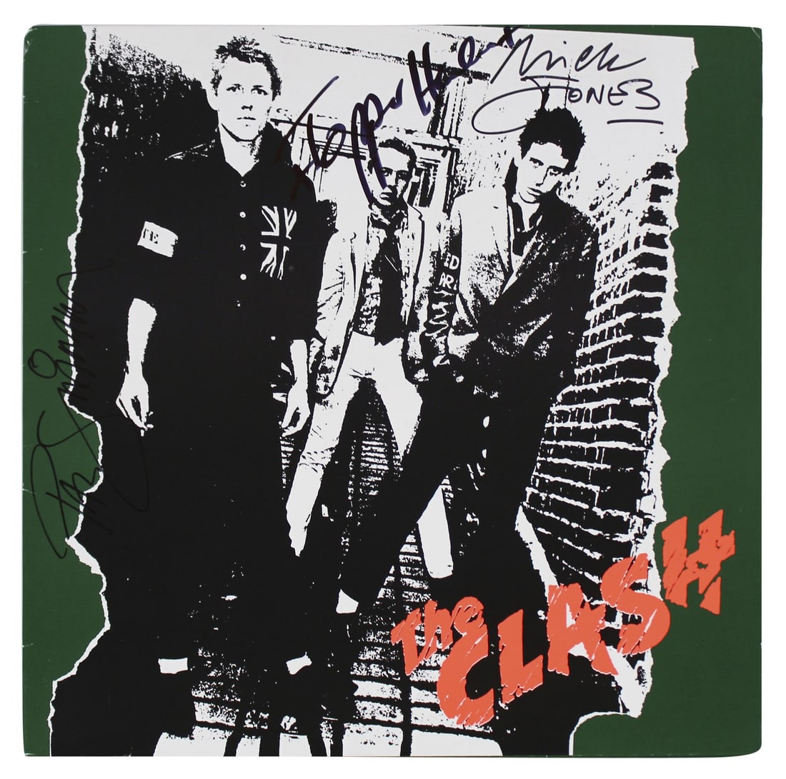The Clash Signed Album Cover by Jones Simmon Headon Beckett COA: The Clash Signed Album Cover by Jones Simmon Headon Beckett COA This is an autographed self-titled album cover from the iconic punk band The Clash, featuring the signatures of band members Mick Jones,