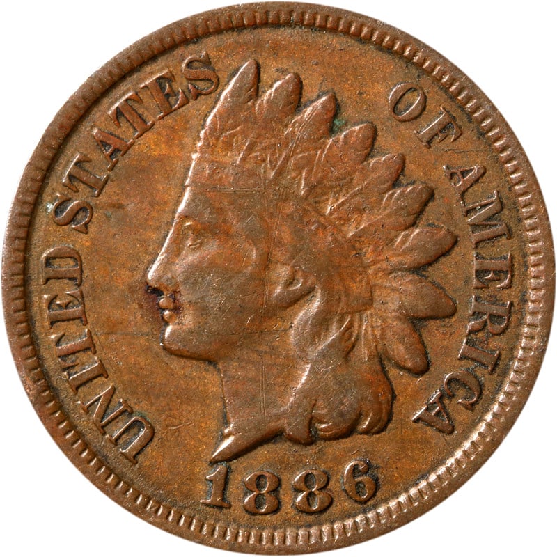 1886 Copper United States Indian Head Cent Type 2 Circulated Coin: 1886 Copper United States Indian Head Cent Type 2 Circulated Coin This is an 1886 Type 2 Indian Cent from the United States. The coin is composed of copper and has been circulated. It is uncertified a