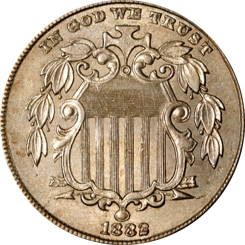 1882 United States Shield Nickel Coin: 1882 United States Shield Nickel Coin This is an 1882 Shield Nickel from the United States, composed of nickel. The coin is circulated and remains uncertified. It is a pre-owned collectible from the l