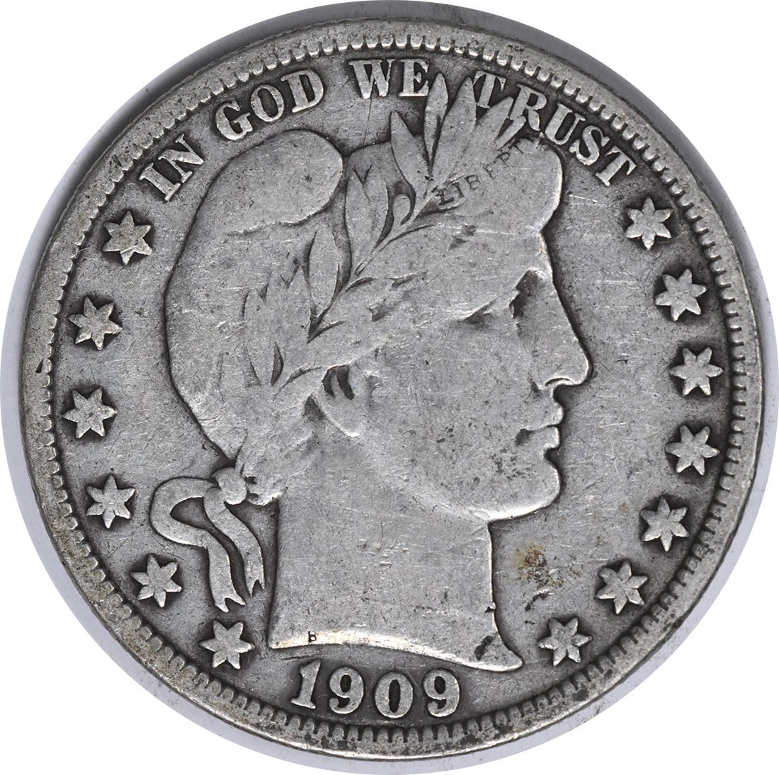1909 Barber Silver Half Dollar 50C VF Uncertified Philadelphia Mint: 1909 Barber Silver Half Dollar 50C VF Uncertified Philadelphia Mint This 1909 Barber Silver Half Dollar is a remarkable piece of American history, featuring the classic design by Charles E. Barber. Th