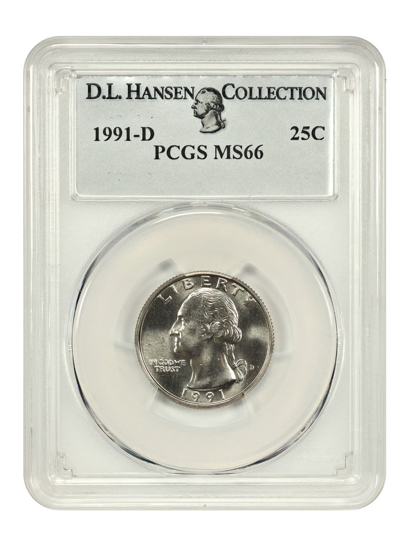 1991-D Washington Quarter PCGS MS66 From D L Hansen Collection: 1991-D Washington Quarter PCGS MS66 From D L Hansen Collection This 1991-D Washington Quarter is graded MS66 by PCGS and originates from the D.L. Hansen collection. It is an uncirculated coin minted i