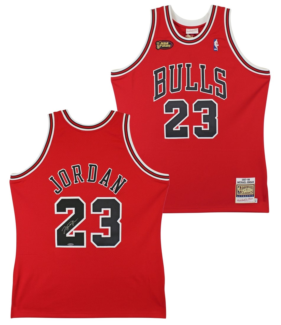 Michael Jordan Signed 1997-98 Chicago Bulls Red Jersey UDA Authenticated: Michael Jordan Signed 1997-98 Chicago Bulls Red Jersey UDA Authenticated This authentic Chicago Bulls jersey, crafted by Mitchell & Ness, is a must-have for any fan of Michael Jordan. The vibrant red 