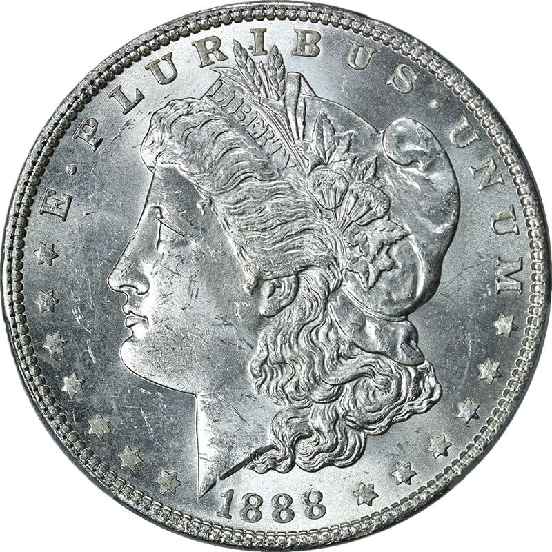 PCGS MS63 1888 Philadelphia Morgan Silver Dollar Uncirculated Coin: PCGS MS63 1888 Philadelphia Morgan Silver Dollar Uncirculated Coin This 1888-P Morgan Silver Dollar boasts an impressive grade of MS63 from PCGS, showcasing great eye appeal with a beautiful luster an