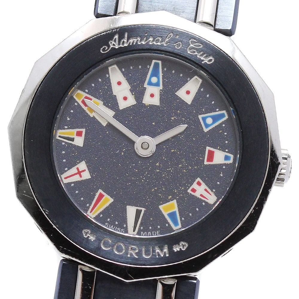 Corum Admiral's Cup Navy Quartz Women's Wristwatch 24.810.30 V-50: Corum Admiral's Cup Navy Quartz Women's Wristwatch 24.810.30 V-50 This Corum Admiral's Cup Gun Blue Quartz women's wristwatch features a stainless steel case and bracelet with a navy dial. The watch o